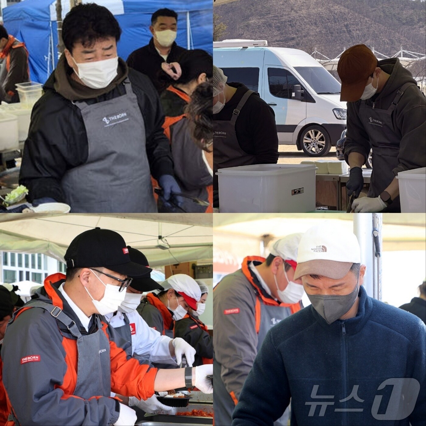 1일 백종원, 김응서, 송하슬람, 강승원 셰프가 안동 산불 이재민 대피소에서 급식·조리 봉사를 하고 있다&#40;안동시 제공. 재판매 및 DB금지&#41;2025.4.1/뉴스1 신성훈 기자