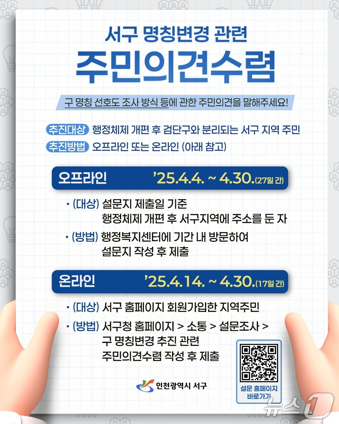 인천 서구 온라인 주민 의견 수렴 홍보문(인천 서구 제공.재판매 및 DB금지)