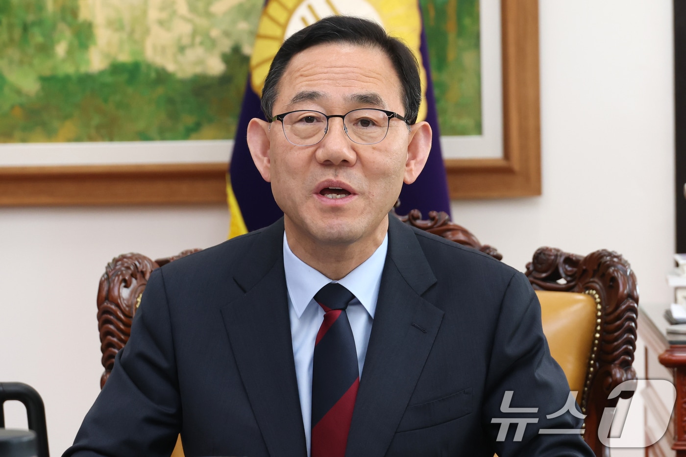 주호영 국민의힘 개헌특별위원회 위원장이 10일 오후 서울 여의도 국회에서 기자간담회를 하고 있다. 2025.4.10/뉴스1 ⓒ News1 이광호 기자