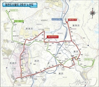 대전도시철도 2호선 트램 노선도.(대전시 제공.재판매 및 DB금지)/뉴스1