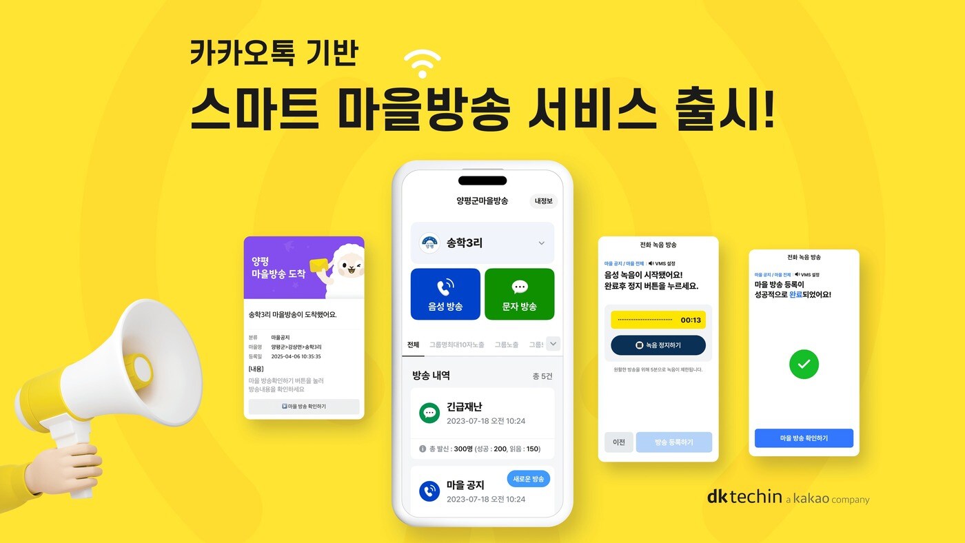 카카오의 정보기술(IT) 설루션 개발 자회사 디케이테크인이 카카오톡 기반 '스마트 마을방송' 서비스를 17일 정식 출시했다.(디케이테크인 제공. 재판매 및 DB금지)2025.4.17/뉴스1