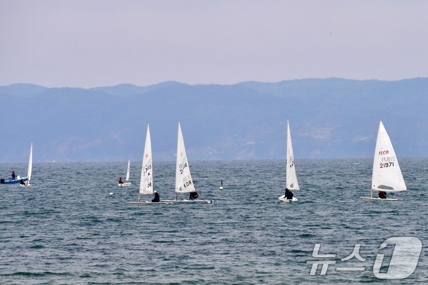 지난 20일 경북 포항시 북구 영일대해수욕장 앞바다에서 다양한 요트들이 바다를 수놓고 있다. 2025.4.20/뉴스1 ⓒ News1 최창호 기자