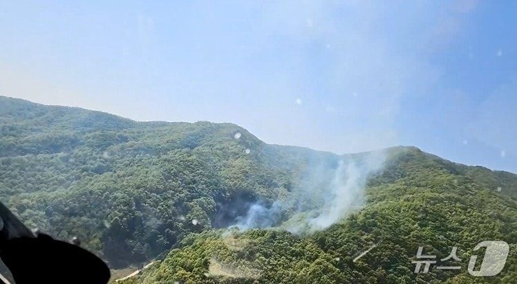 25일 오후 1시40분쯤 경북 김천시 봉산면 상금리  야산에서 난 불로 연기가 피어오르고 있다.(산림청 제공. 재판매 및 DB 금지)2025.4.25/뉴스1