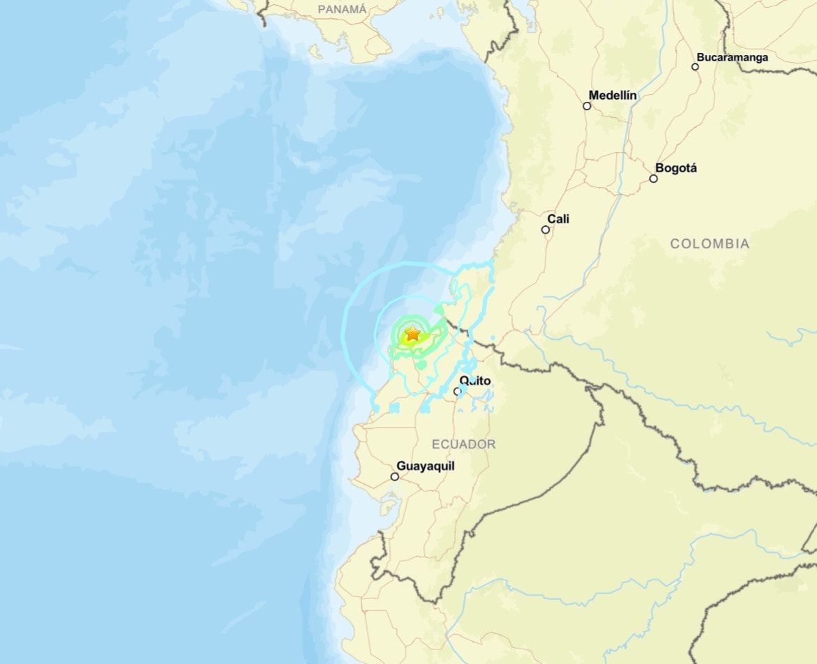 에콰도르 지진 발생 진앙지 지도/출처:미국 지질조사국