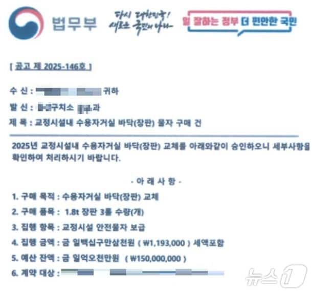 실제 사칭 사기에 사용된 위조 공문.(울산구치소제공. 재판매 및 DB 금지)