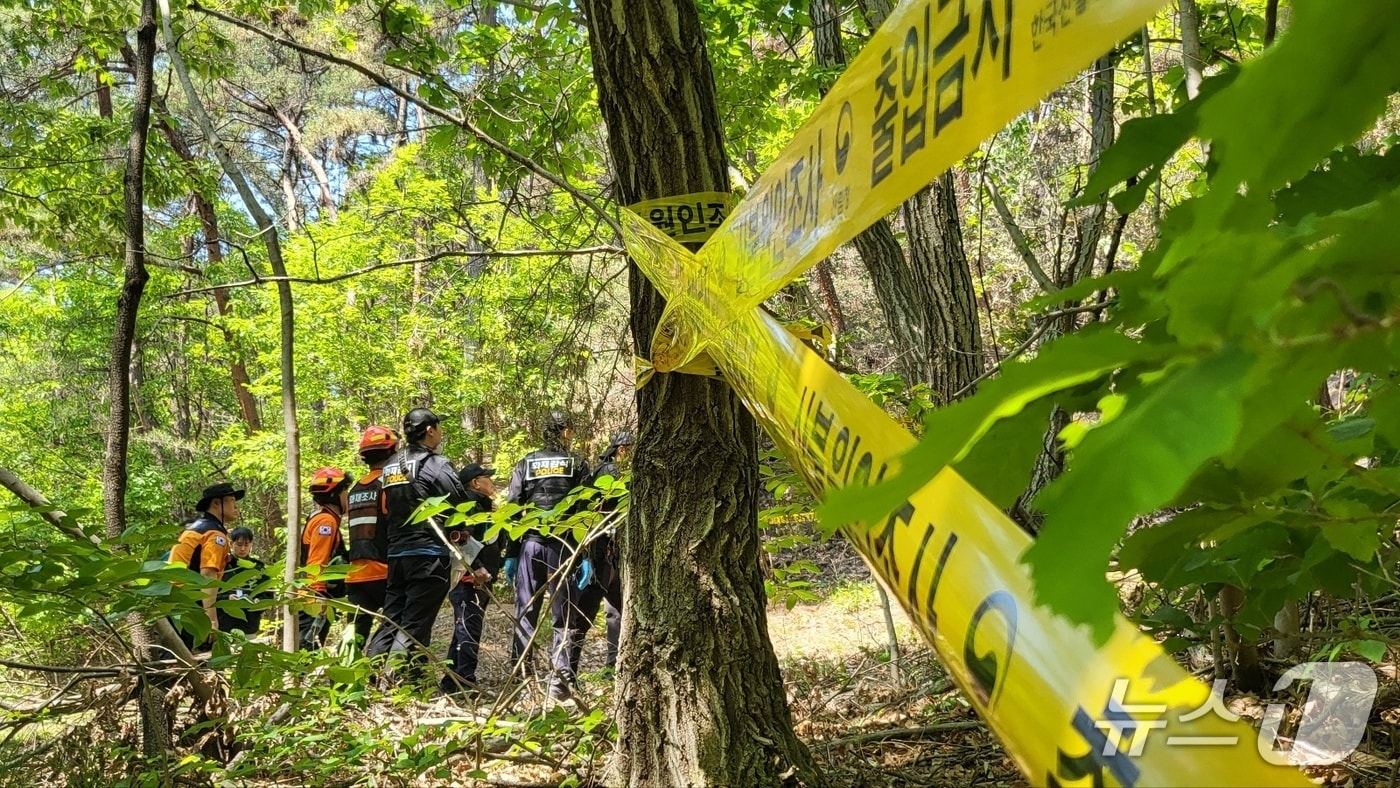 30일 오전 국립산림과학원과 경찰 등이 대구 북구 노곡동 함지산에서 발생한 산불의 원인을 밝히기 위해 발화 추정 지점에서 합동감식을 벌였다.2025.4.30/뉴스1 ⓒ News1 이성덕 기자