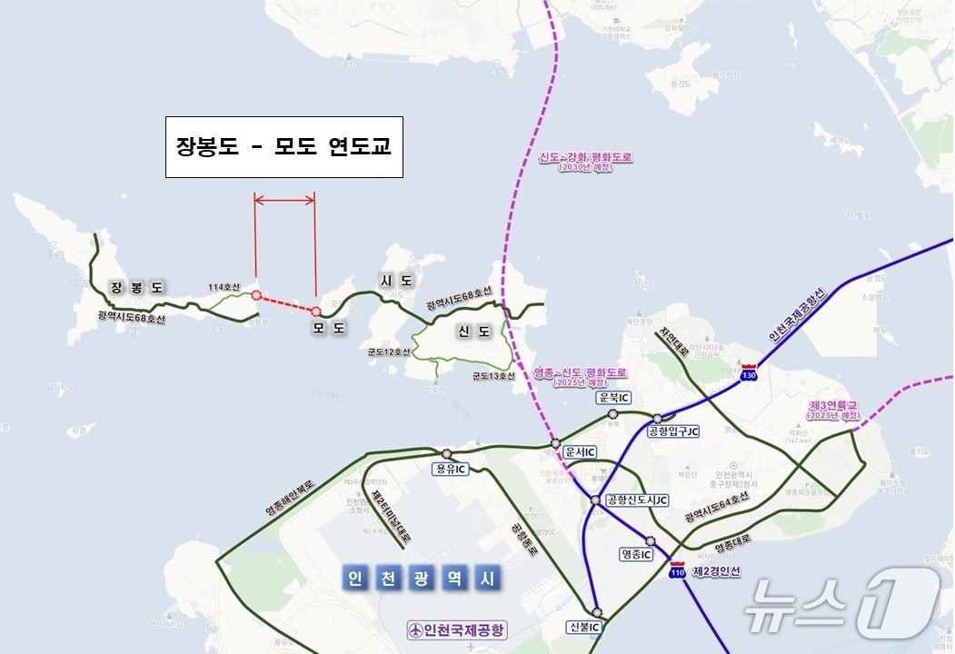 장봉도-모도 연도교 위치(인천 옹진군 제공.재판매 및 DB금지)