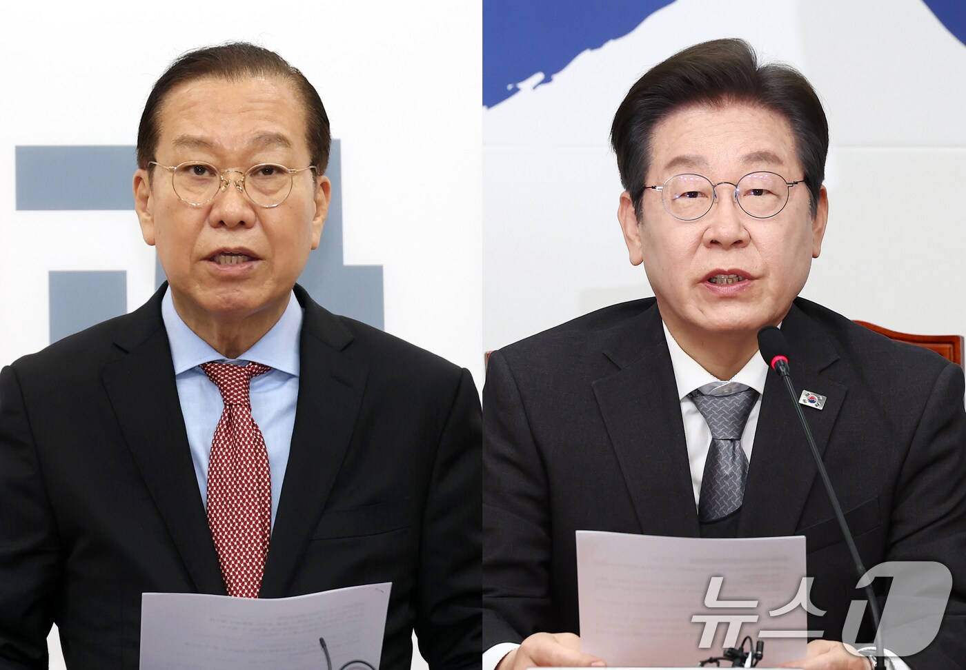 권영세 국민의힘 비상대책위원장(왼쪽)과 이재명 더불어민주당 대표가 4일 서울 여의도 국회에서 각각 헌법재판소의 윤석열 대통령 파면 결정에 대해 입장을 발표하고 있다. 2025.4.4/뉴스1 ⓒ News1 이광호 기자,김민지 기자