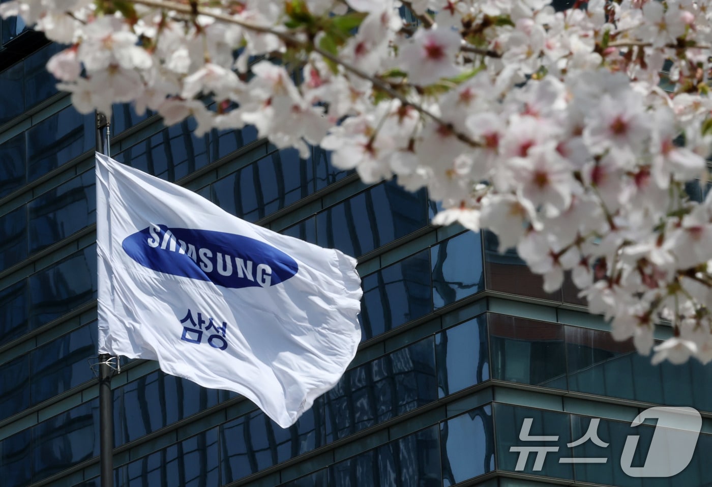 8일 서울 서초구 삼성전자 서초사옥에 삼성 깃발이 바람에 펄럭이고 있다. 2025.4.8/뉴스1 ⓒ News1 박세연 기자