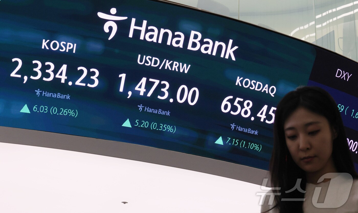 8일 서울 중구 하나은행 딜링룸 전광판에 종가 현황이 표시돼 있다./뉴스1 ⓒ News1 박세연 기자