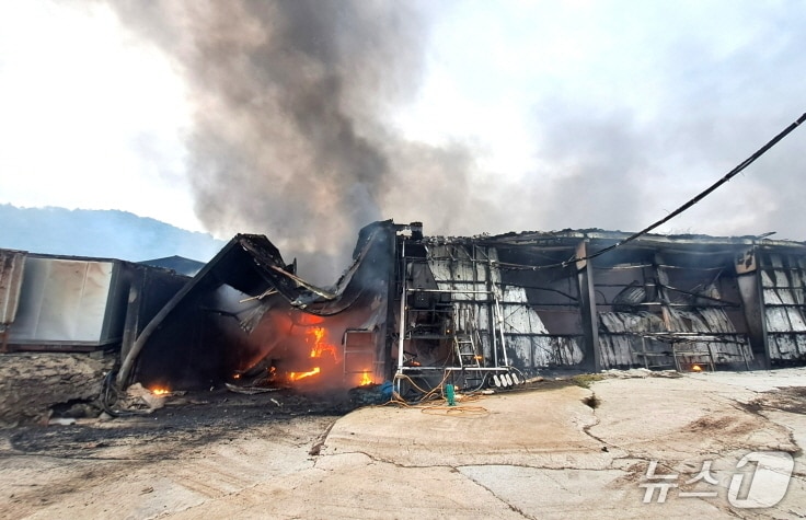 10일 오전 7시 35분께 전북 정읍시 옹동면 축사 내 퇴비 창고에서 화재가 발생했다.(전북소방본부 제공, 재판매 및 DB 금지)/뉴스1