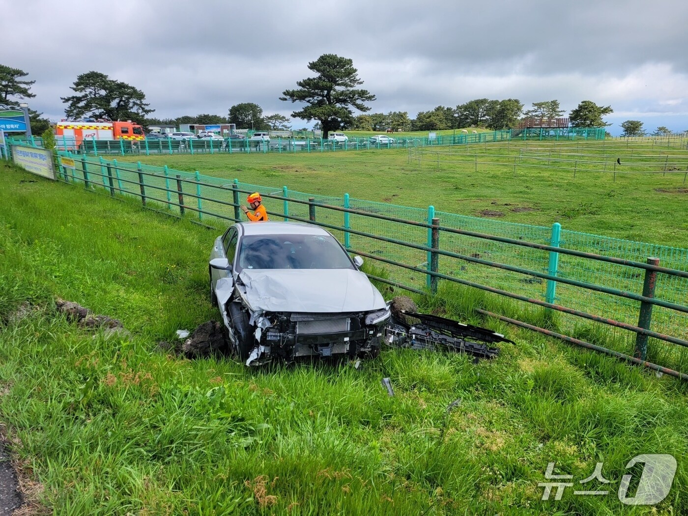 제주 마방목지 인근서 발생한 교통사고 현장.(제주소방안전본부 제공. 재판매 및 DB 금지)