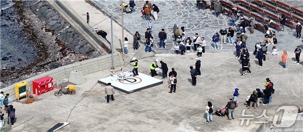 지난 10일 비양도 드론 배달 현장.(제주도 제공. 재판매 및 DB 금지)