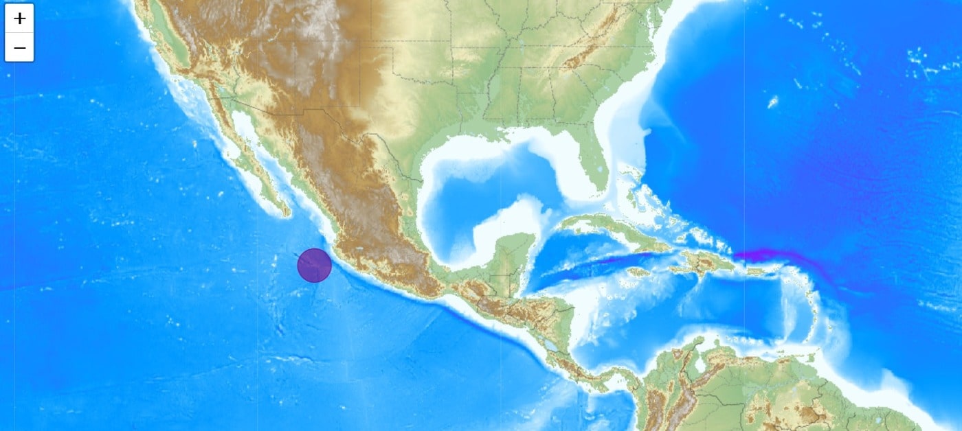 13일(현지시간) 멕시코 해안에서 발생한 규모 5.9 지진(EMSC 갈무리)