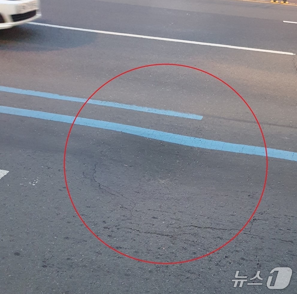 대구 남구 대명동 도시철도 1호선 현충로역 4번 출구 앞 도로 일부가 움푹 들어가는 부분 침하가 발생했다. (대구 남구 제공. 재판매 및 DB 금지)/뉴스1