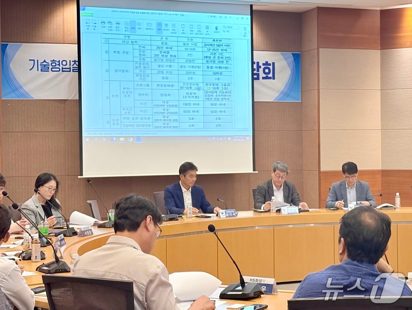 권혁재 조달청 시설사업국장(오른쪽 두 번째)이 16개 건설기업과 제도개선 방안에 대해 논의하고 있다.(조달청 제공.재판매 및 DB금지)/뉴스1