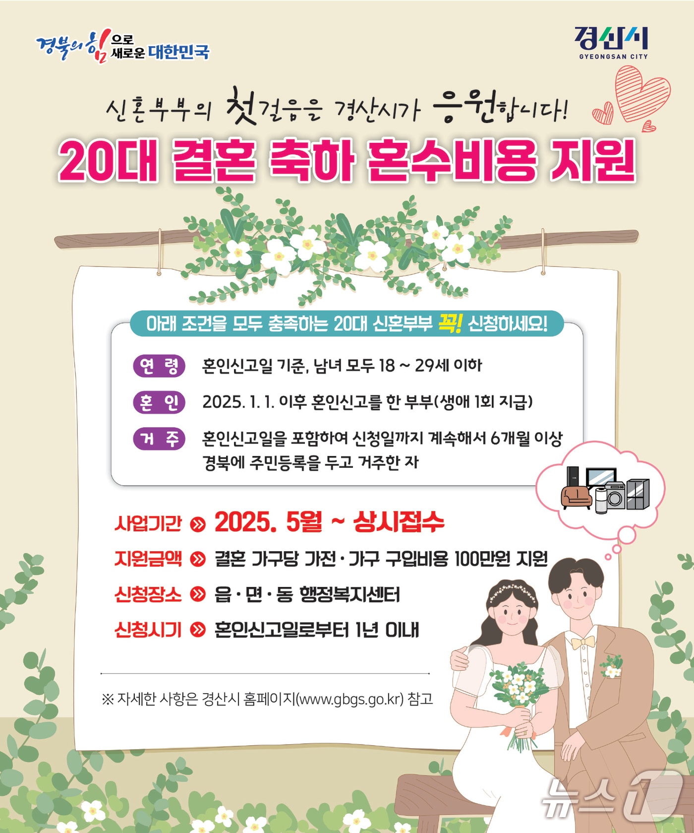 경산시 20대 신혼부부에 가전·가구 구입비 지원 /뉴스1