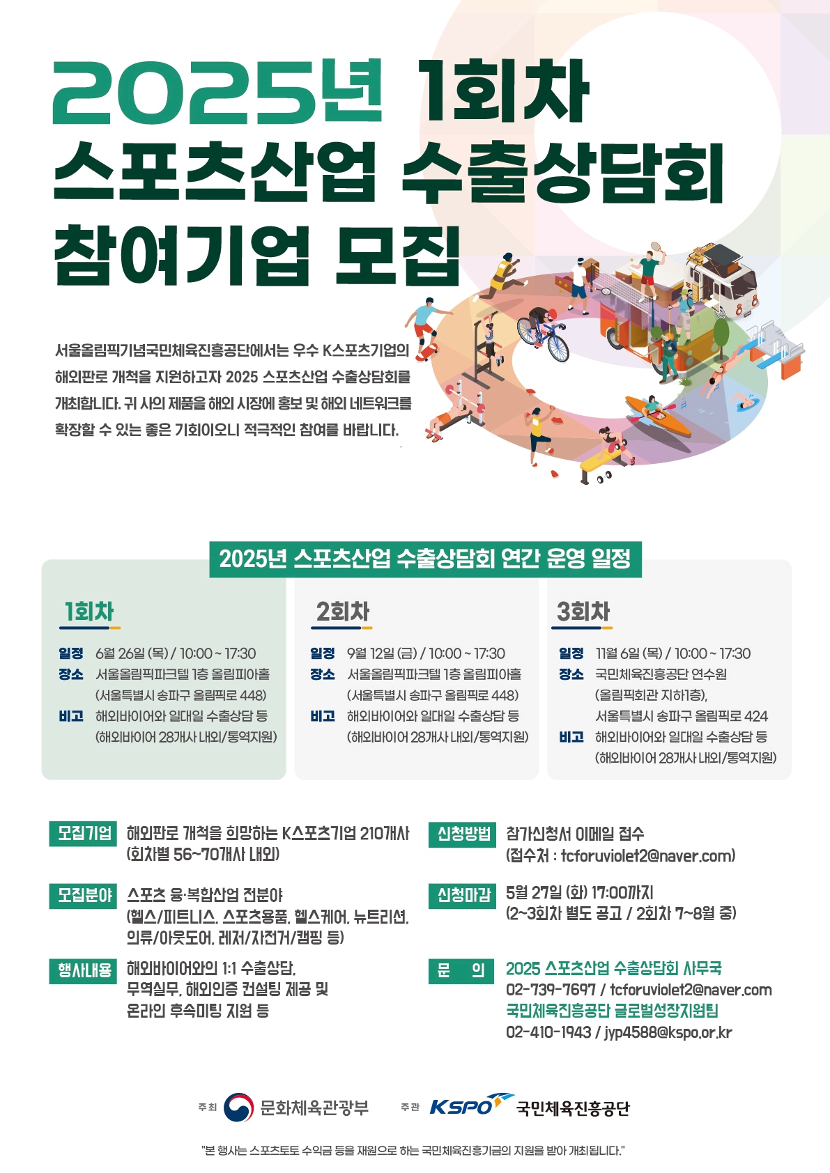 2025년 제1차 스포츠산업 수출상담회 참여기업 모집 포스터(국민체육진흥공단)