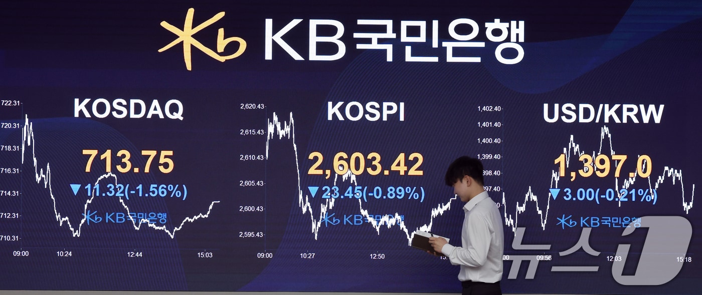 서울 여의도 KB국민은행 스마트딜링룸 전광판./뉴스1 ⓒ News1 황기선 기자