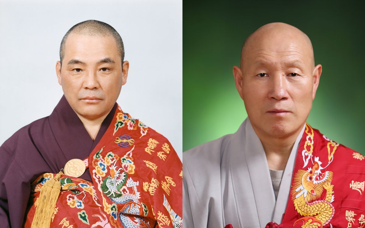 왼쪽부터 천태종 종정 예하 도용 스님, 총무원장 덕수스님