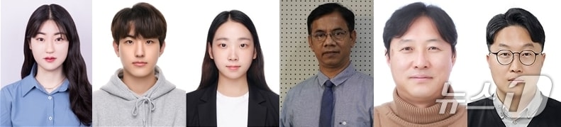 왼쪽부터 대학원 응용소재공학과 박정윤, 홍유택, 임유리 대학원생, 브루나이 다루살람 국립대학교 Abul K, Azad 교수, ㈜에프씨아이 류보현 최고기술책임자, 신소재공학과 김정현 교수.(한밭대 제공.재판매 및 DB금지)/뉴스1