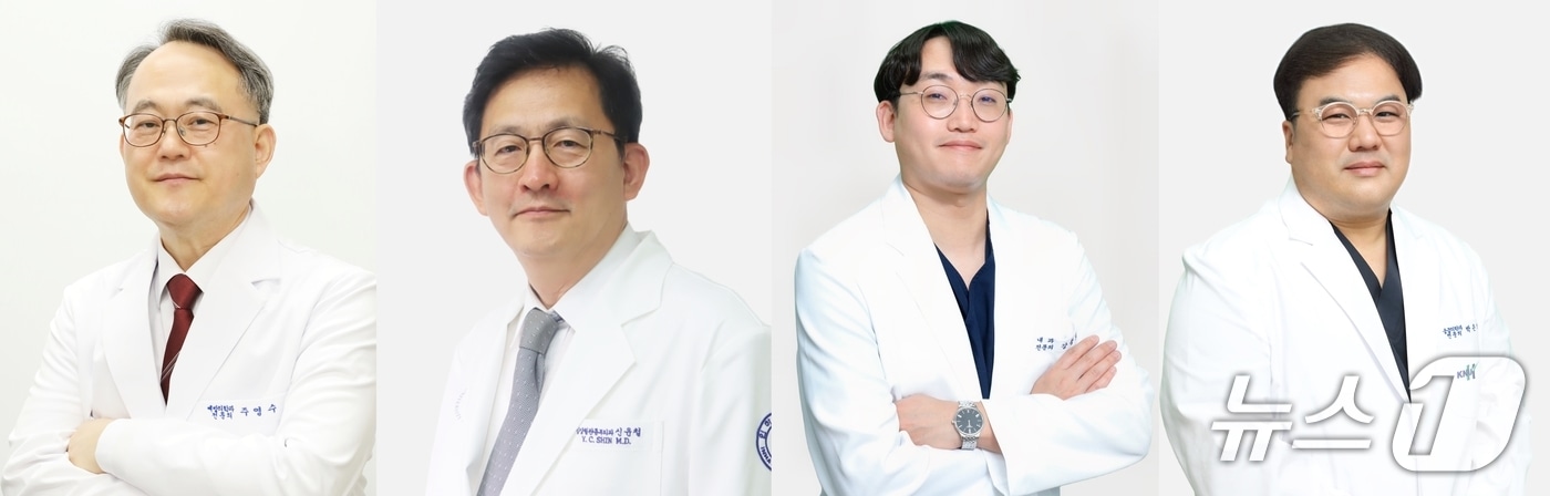 예방의학과 주영수 교수(사진 왼쪽부터), 심장외과 신윤철 교수, 소화기내과 강중희 교수, 응급의학과 박은석 교수.