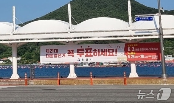 통영시 투표 독려 현수막.(네이버카페 살통영 갈무리. 재판매 및 DB금지)