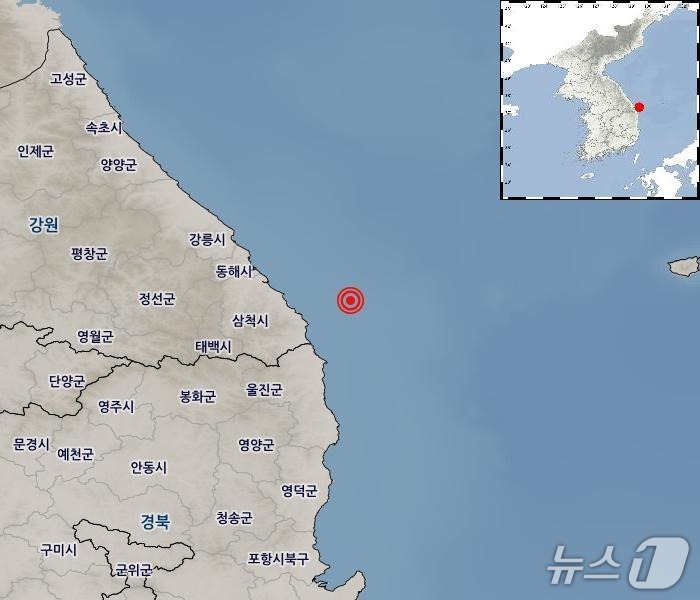 3일 오후 4시 10분 39초 강원 삼척시 동남동쪽 33㎞ 해역에서 규모 2.2의 지진이 발생했다. 2025.05.03/뉴스1(기상청 제공)
