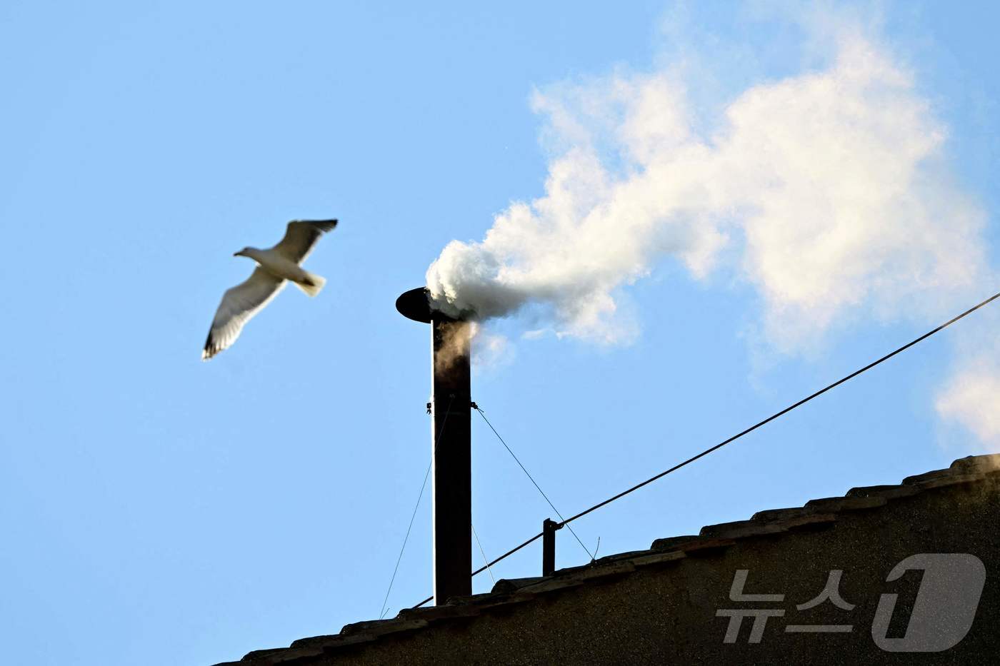 8일(현지시간) 바티칸 시스티나 성당 굴뚝에서 흰 연기가 피어오르며 새 교황이 선출됐음을 알렸다. ⓒ AFP=뉴스1