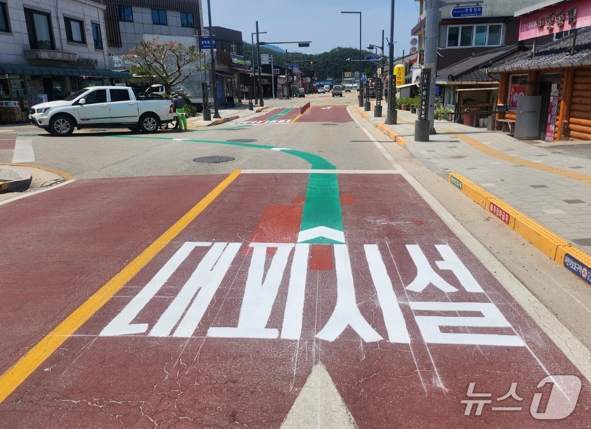 주민대피시설 도로 위 도색 안내.(양구군 제공. 재판매 및 DB금지)/뉴스1