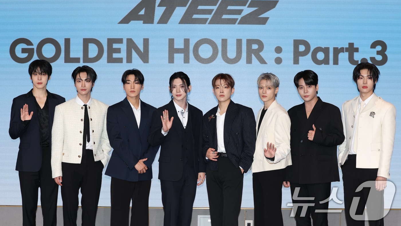 그룹 에이티즈(ATEEZ)의 윤호(왼쪽부터)와 성호, 산, 여상, 홍중, 우영, 종호, 민기 2025.6.12/뉴스1 ⓒ News1 권현진 기자