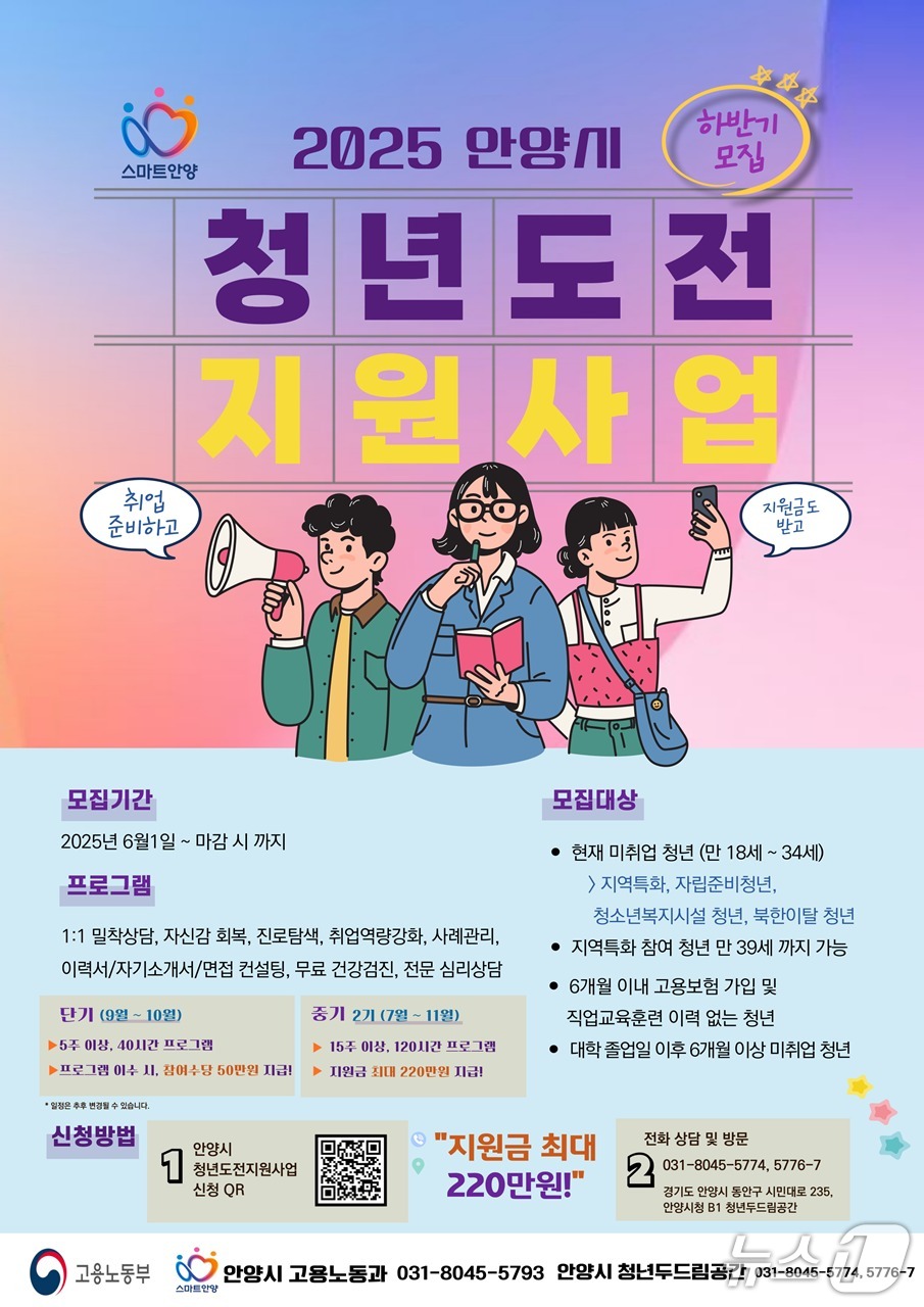  경기 안양시가 구직단념 청년을 대상으로 한 &#39;청년도전 지원사업&#39; 하반기 프로그램 참여자를 모집 중이다.&#40;안양시 제공. 재판매 및 DB금지&#41;/뉴스1