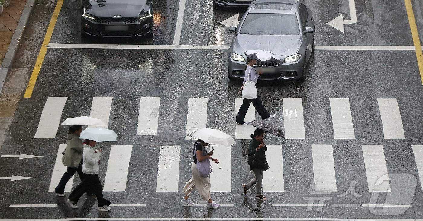 비 내리는 횡단보도. ⓒ News1