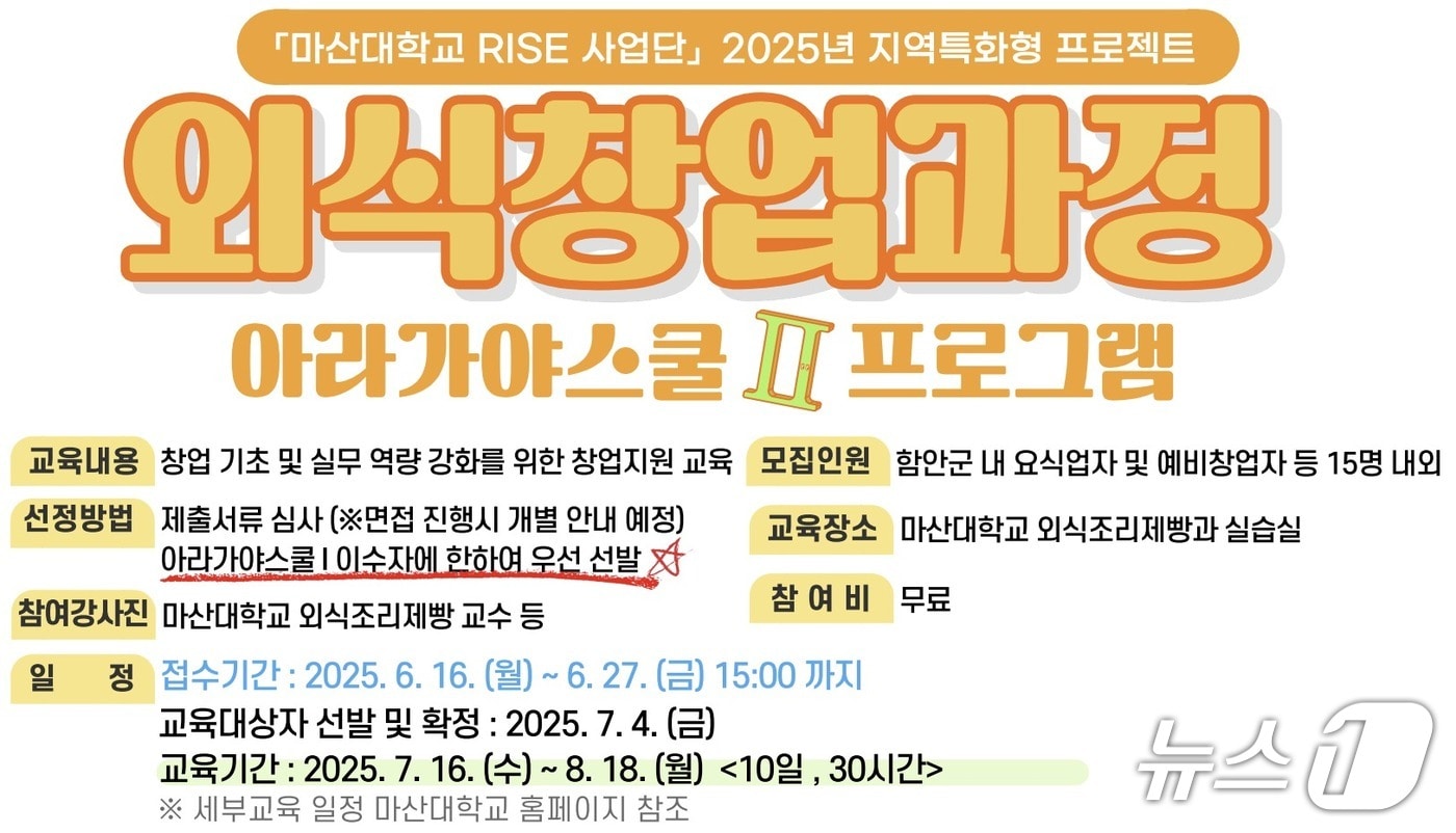 외식창업과제 모집 안내문.