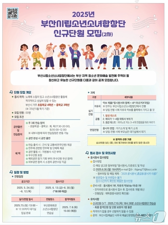 부산시립소년소녀합창단 2025 신규단원 모집 안내 포스터.(부산문화회관 제공. 재판매 및 DB 금지)