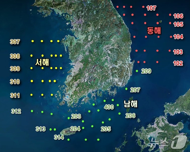 우리나라 바다 해양산성화 관측 정점(수과원 제공. 재판매 및 DB 금지)