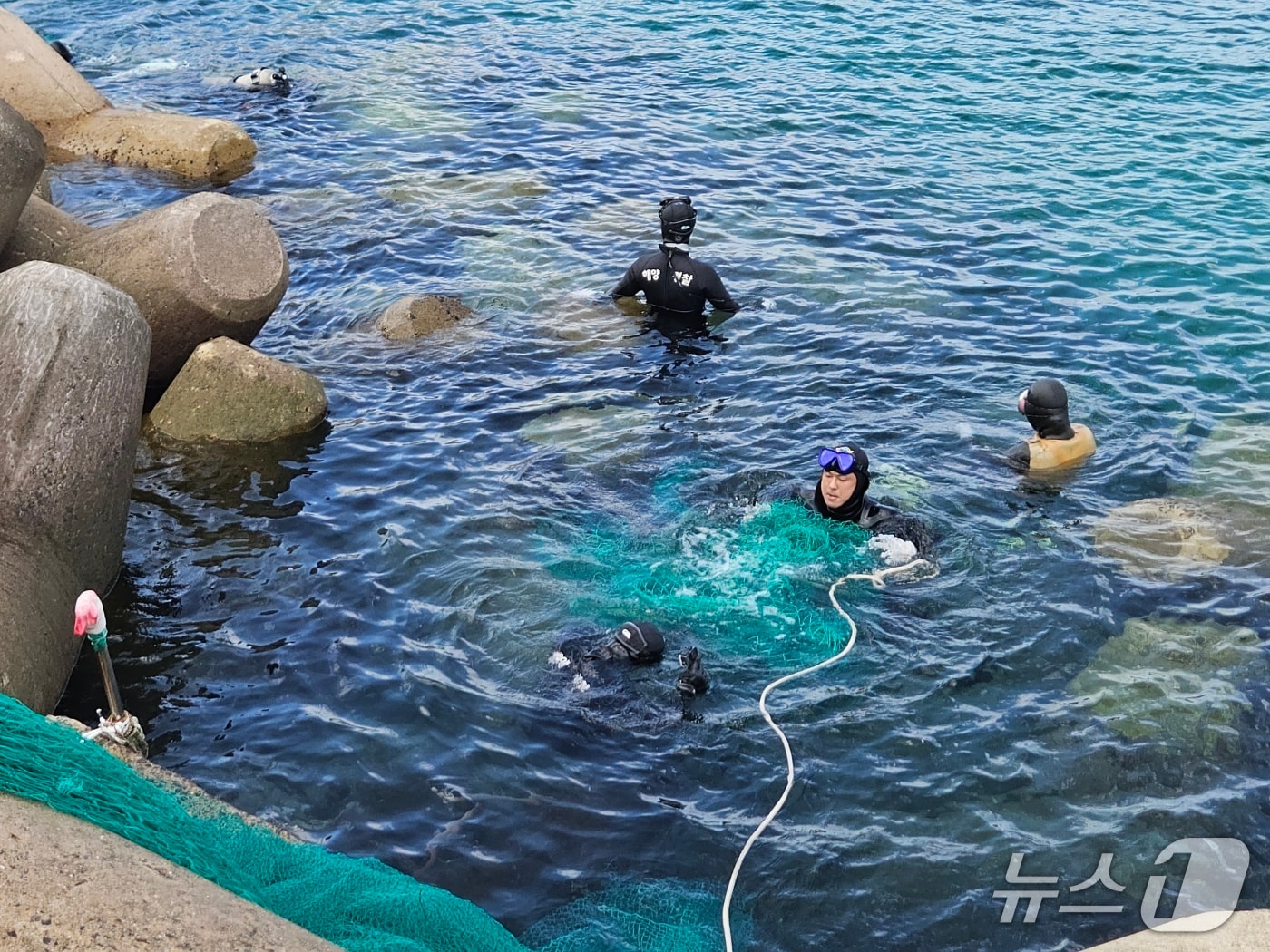 20일 제주시 이호일동 이호랜드 인근 해상에서 진행된 수중 정화활동.(제주해양경찰청 제공. 재판매 및 DB 금지)