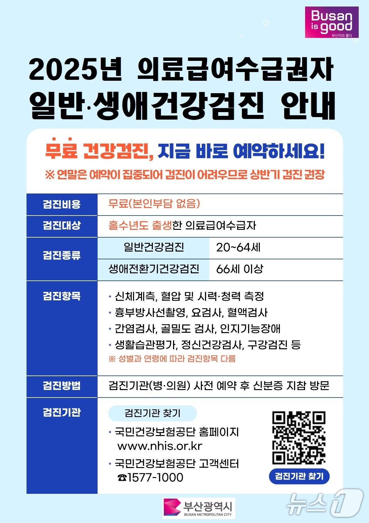 홀수연도 의료급여수급자 무료 건강검진 안내 포스터.(부산시 제공. 재판매 및 DB 금지)
