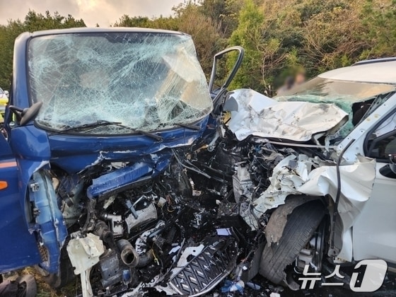 지난해 12월 3일 오후 제주 서귀포시 남원읍 하례리 소재 중산간 지역 도로에서 발생한 카니발 렌터카와 1톤 트럭의 사고 현장.(제주도 소방안전본부 제공. 재판매 및 DB 금지)/뉴스1