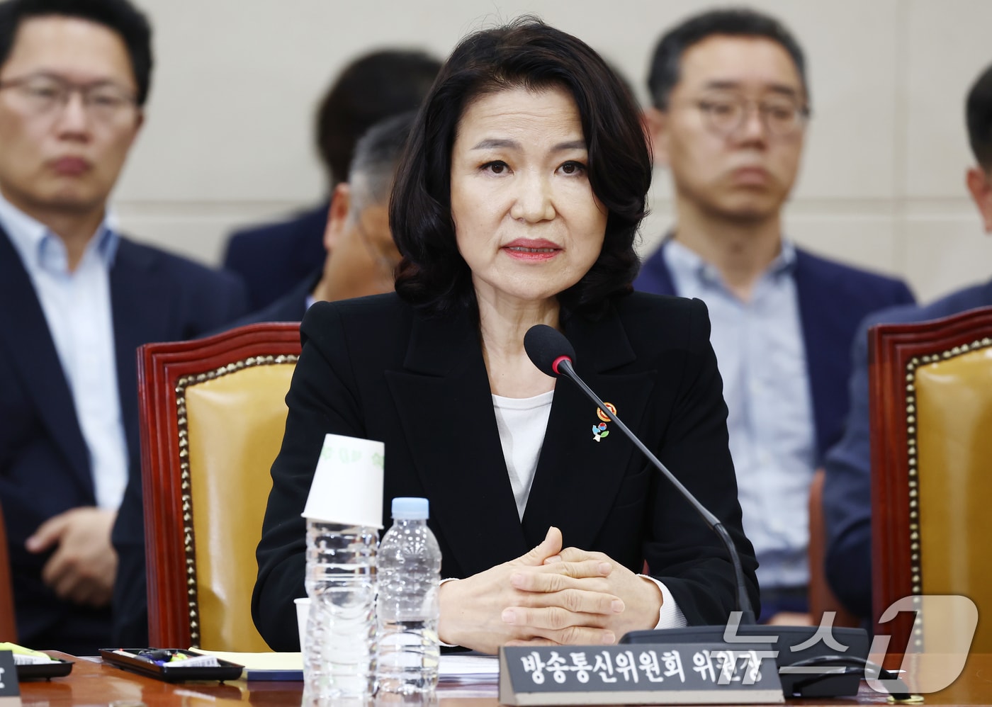 이진숙 방송통신위원장이 지난 6월 27일 오후 서울 여의도 국회에서 열린 과학기술정보방송통신위원회 전체회의에서 의원 질의에 답변하고 있다. 2025.6.27/뉴스1 ⓒ News1 김민지 기자