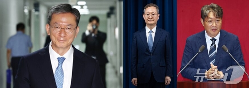 정성호 법무부 장관 후보자· 봉욱 민정수석· 이춘석 국회 법사위원장 &#40;사진 왼쪽부터&#41;. ⓒ 뉴스1 