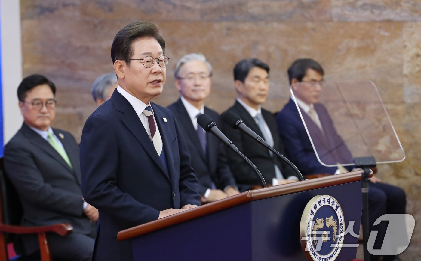 제21대 대통령 취임선서 행사가 열린 4일 오전 서울 여의도 국회에서 이재명 대통령이 취임사를 하고 있다. 2025.6.4/뉴스1 ⓒ News1 국회사진기자단