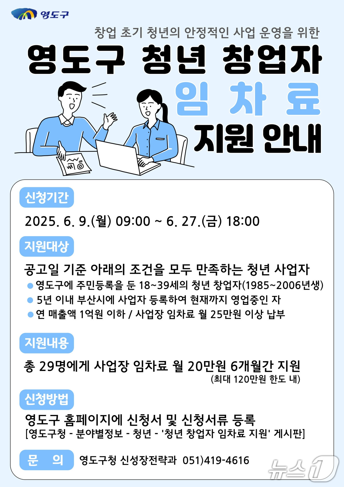 부산 영도구 청년 창업자 임차료 지원 안내문. (부산 영도구 제공. 재판매 및 DB 금지)