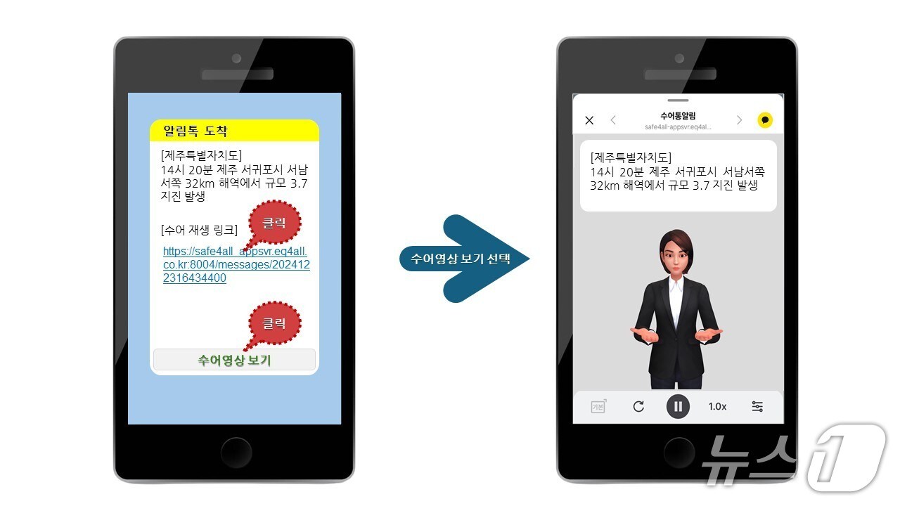 ‘재난문자 실시간 수어 영상 알림 서비스' 영상 캡처 이미지.(제주도 제공. 재판매 및 DB 금지)