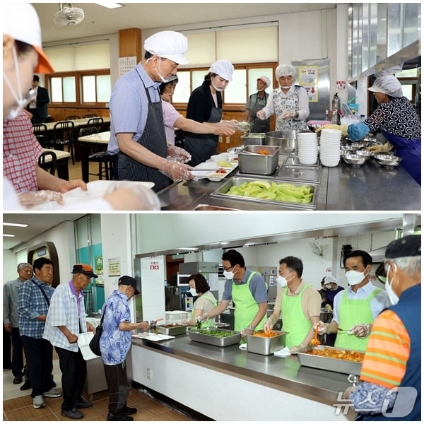 1일 전북진안군의회가 장애인복지관과 복합노인복지타운&#40;아랫쪽&#41; 배식봉사를 하고 있다.&#40;의회제공. 재판매 및 DB금지&#41;2025.7.1/뉴스1