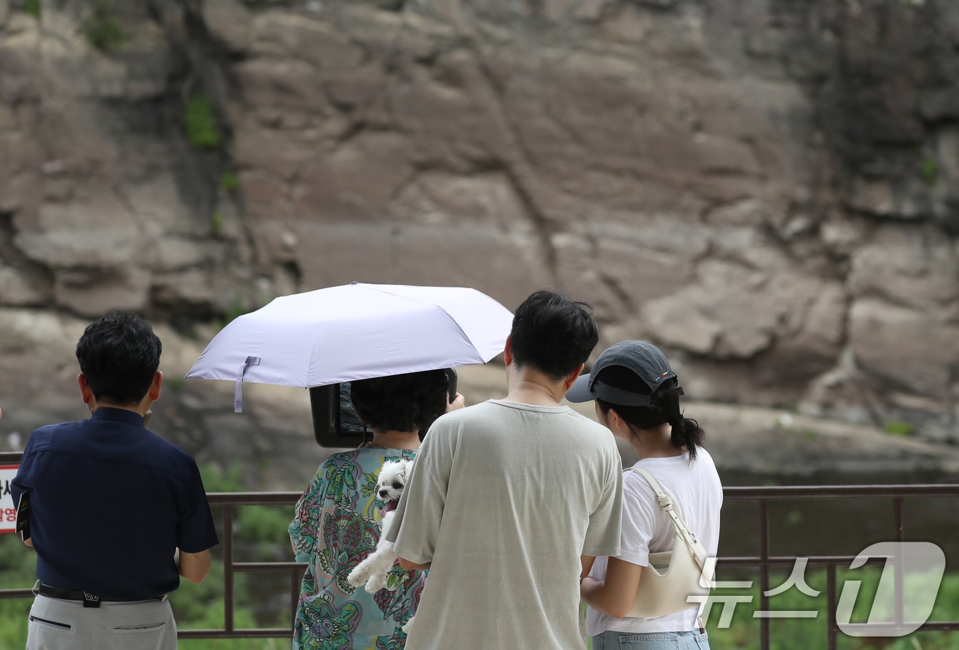유네스코 세계문화 유산 등재가 확정된 울산 울주군 대곡리 반구대 암각화에서 13일 시민들이 망원경으로 암각화를 보고 있다. 2025.7.13/뉴스1 ⓒ News1 조민주 기자