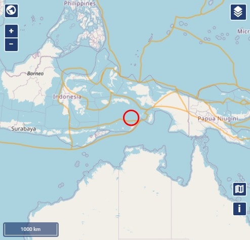 인도네시아 타님바르 지역의 해역에서 규모 6.8의 지진이 발생했다. <출처=독일 지질학 연구센터(GFZ) 홈페이지 갈무리>
