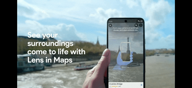 Google AR Maps service screen / Extract from Google&#39;s YouTube channel