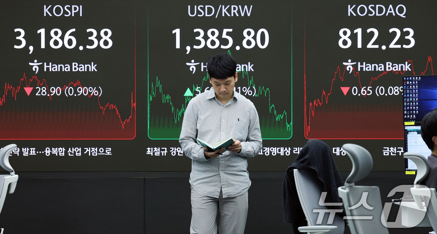 서울 중구 하나은행 본점 딜링룸 전광판에 코스피 종가가 표시되고 있다./뉴스1 ⓒ News1 오대일 기자