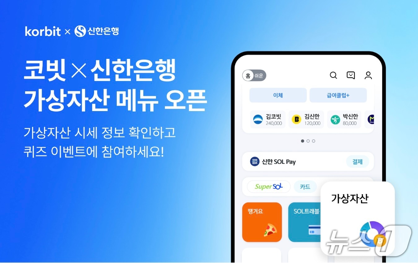 코빗, 신한은행 앱에서 가상자산 시세 정보 제공 - 뉴스1